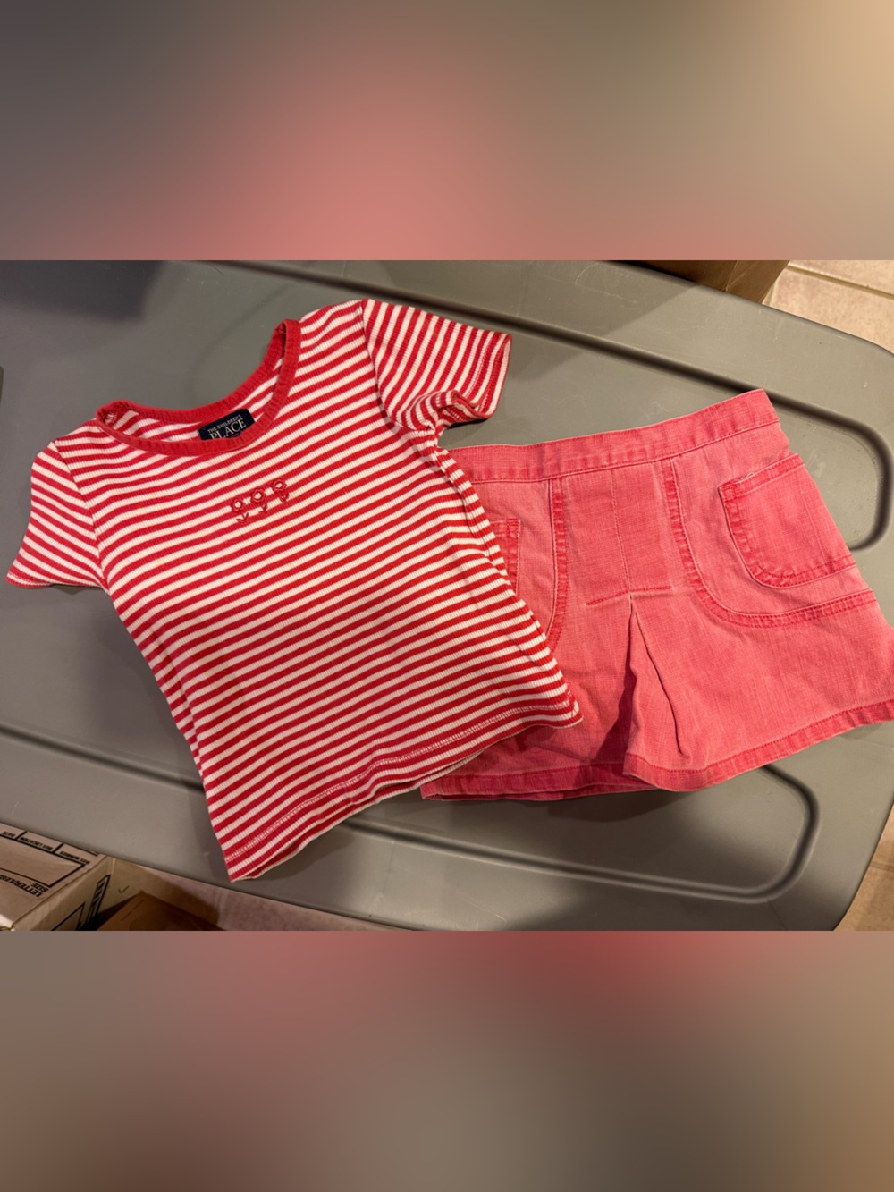 Vintage The Children's Place Red & White Striped Tee with Coral Pink Skort